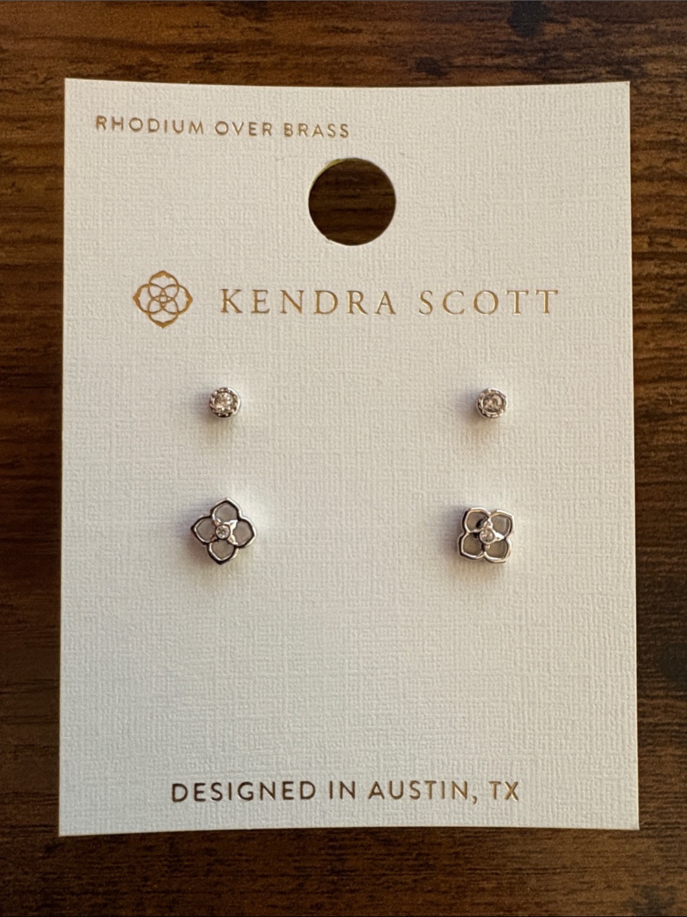 NWT Kendra Scott Iris Rodium Over Brass Stud Earring Set - Silver